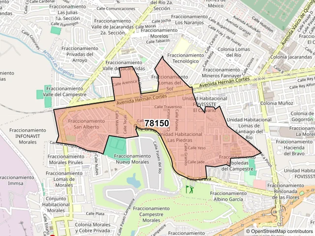 Mapa del código postal 78150, San Luis Potosí, San Luis Potosí