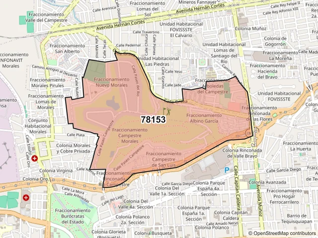 Mapa del código postal 78153, San Luis Potosí, San Luis Potosí