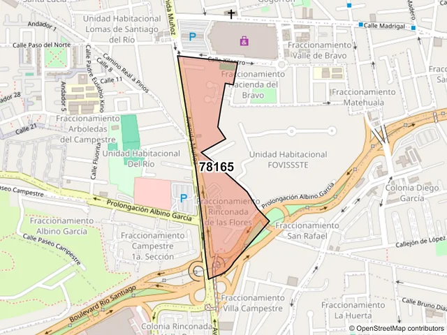Mapa del código postal 78165, San Luis Potosí, San Luis Potosí