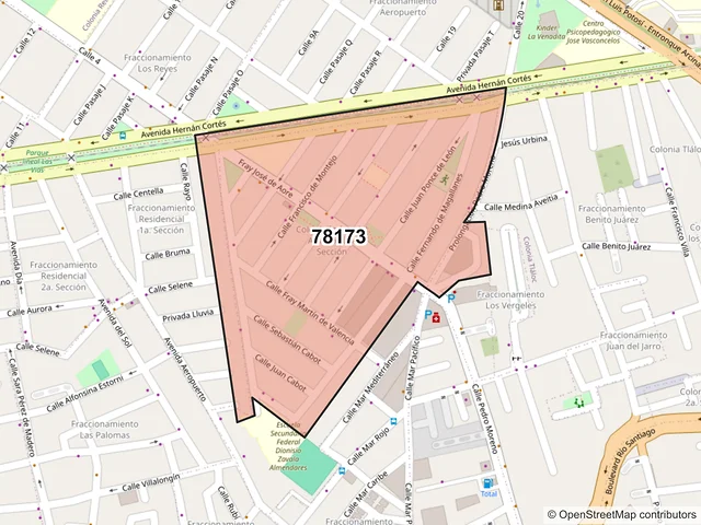 Mapa del código postal 78173, San Luis Potosí, San Luis Potosí