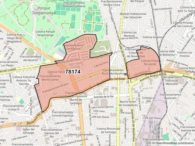 Mapa del código postal 78174, San Luis Potosí, San Luis Potosí
