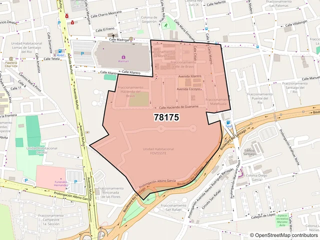 Mapa del código postal 78175, San Luis Potosí, San Luis Potosí
