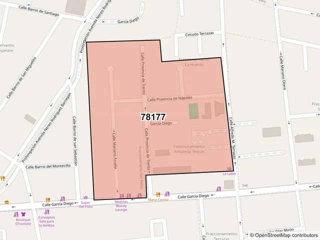 Mapa del código postal 78177, San Luis Potosí, San Luis Potosí