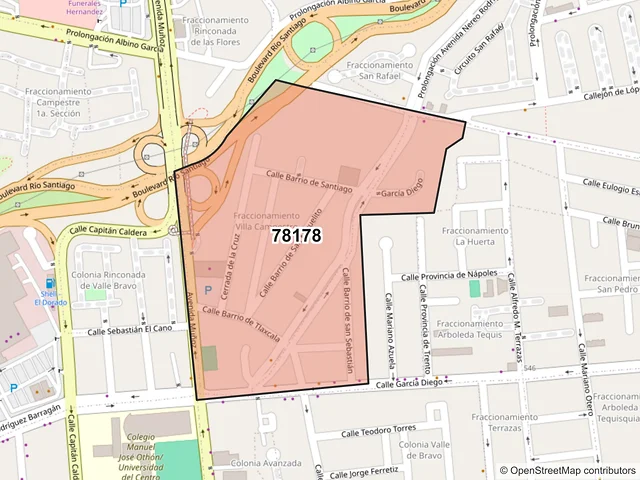 Mapa del código postal 78178, San Luis Potosí, San Luis Potosí