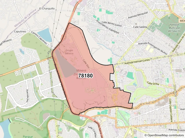 Mapa del código postal 78180, San Luis Potosí, San Luis Potosí