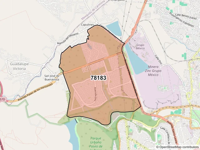 Mapa del código postal 78183, San Luis Potosí, San Luis Potosí