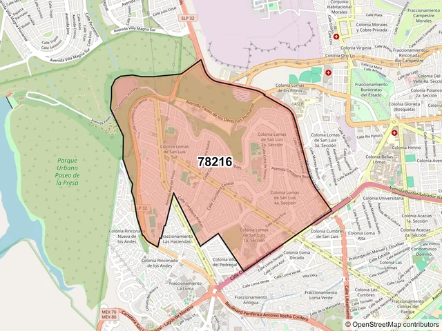 Mapa del código postal 78216, San Luis Potosí, San Luis Potosí