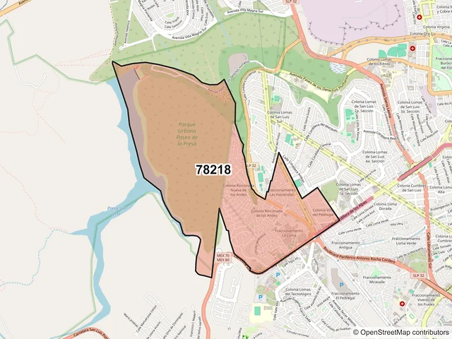 Mapa del código postal 78218, San Luis Potosí, San Luis Potosí