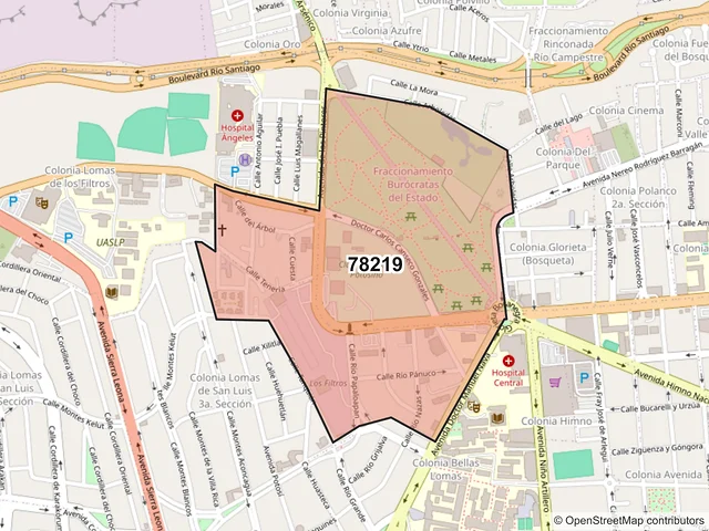 Mapa del código postal 78219, San Luis Potosí, San Luis Potosí
