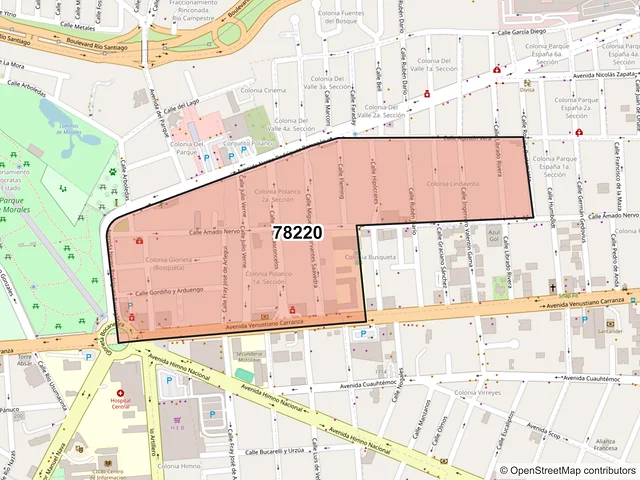 Mapa del código postal 78220, San Luis Potosí, San Luis Potosí
