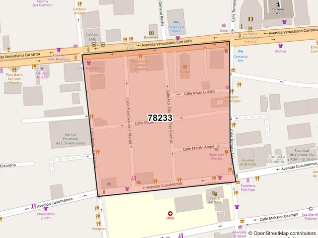 Mapa del código postal 78233, San Luis Potosí, San Luis Potosí