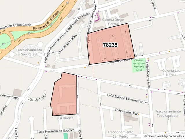 Mapa del código postal 78235, San Luis Potosí, San Luis Potosí