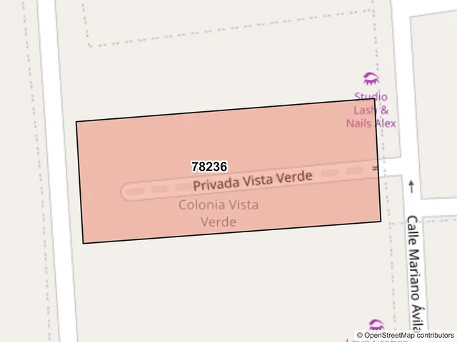 Mapa del código postal 78236, San Luis Potosí, San Luis Potosí