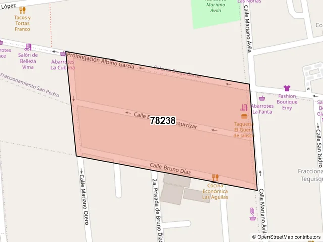 Mapa del código postal 78238, San Luis Potosí, San Luis Potosí