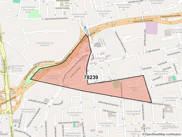 Mapa del código postal 78239, San Luis Potosí, San Luis Potosí