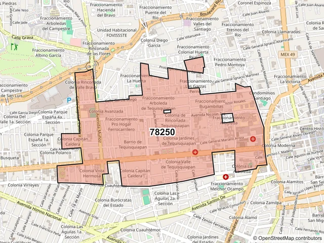 Mapa del código postal 78250, San Luis Potosí, San Luis Potosí