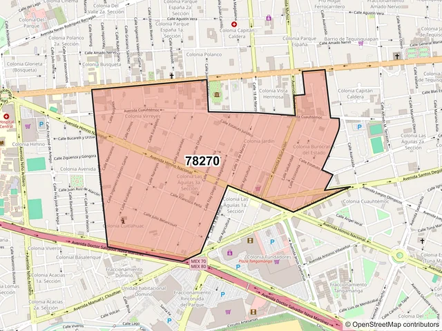 Mapa del código postal 78270, San Luis Potosí, San Luis Potosí