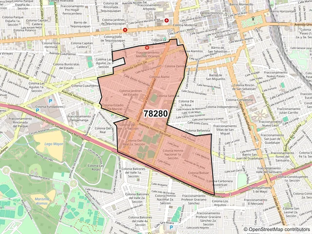 Mapa del código postal 78280, San Luis Potosí, San Luis Potosí