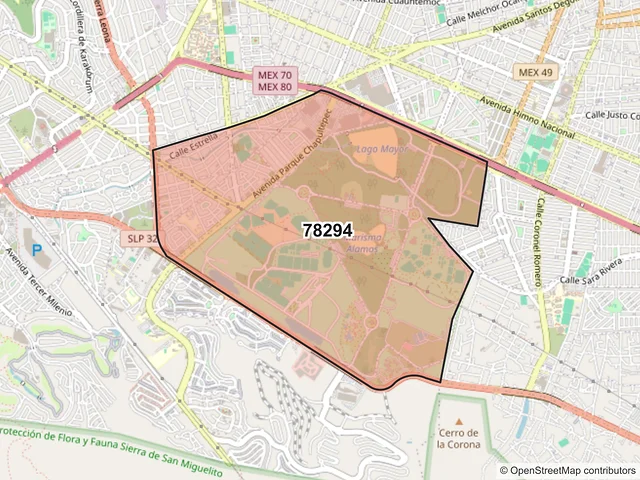 Mapa del código postal 78294, San Luis Potosí, San Luis Potosí