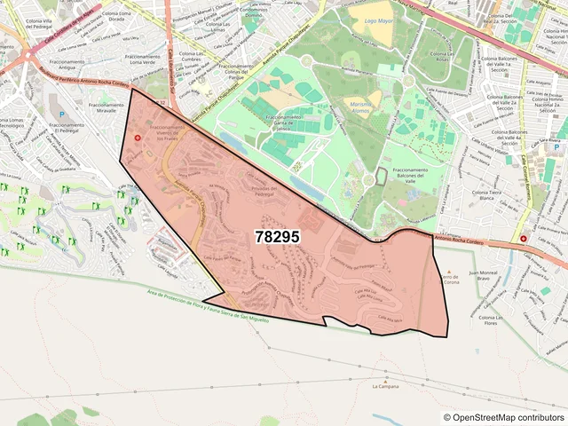 Mapa del código postal 78295, San Luis Potosí, San Luis Potosí