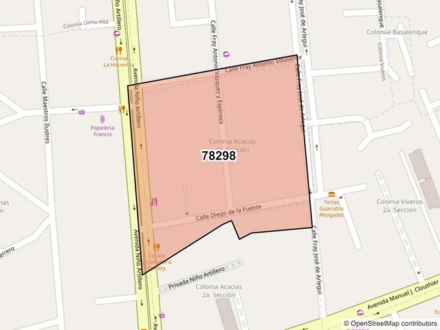 Mapa del código postal 78298, San Luis Potosí, San Luis Potosí