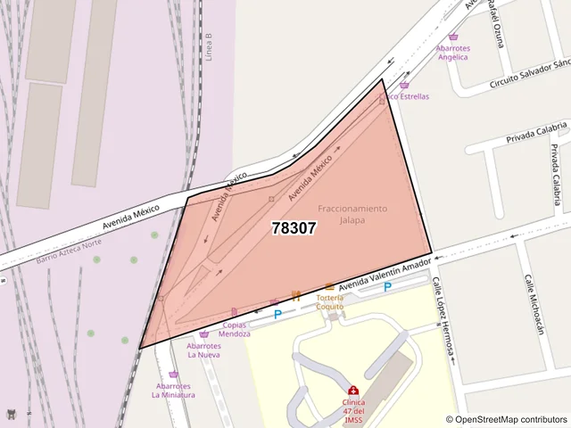 Mapa del código postal 78307, San Luis Potosí, San Luis Potosí
