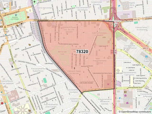 Mapa del código postal 78320, San Luis Potosí, San Luis Potosí