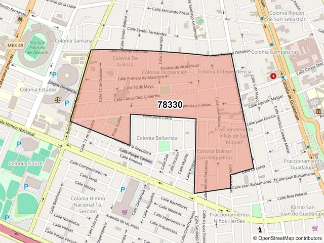 Mapa del código postal 78330, San Luis Potosí, San Luis Potosí