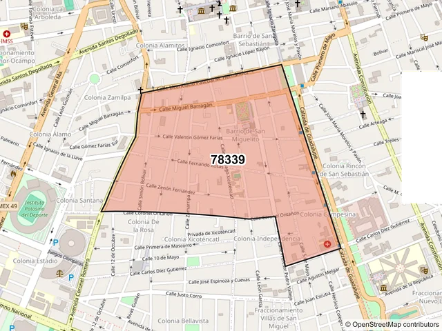 Mapa del código postal 78339, San Luis Potosí, San Luis Potosí