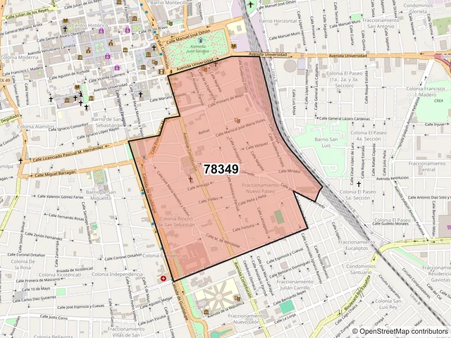 Mapa del código postal 78349, San Luis Potosí, San Luis Potosí