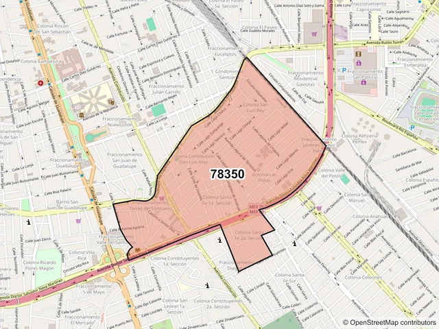 Mapa del código postal 78350, San Luis Potosí, San Luis Potosí