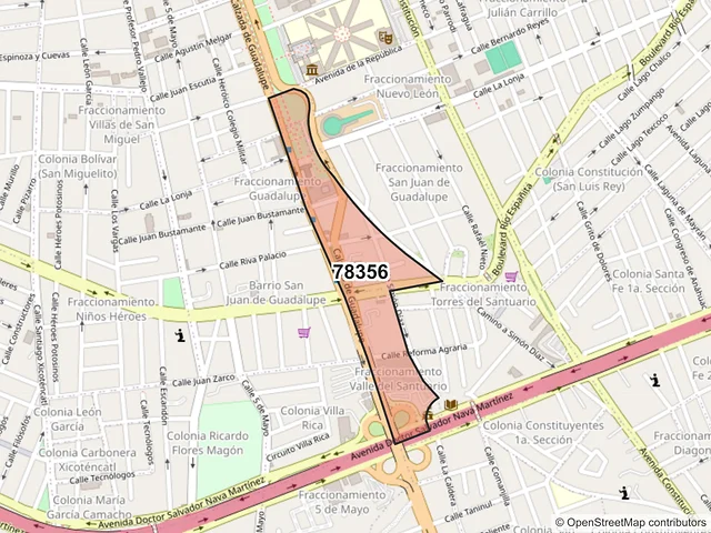 Mapa del código postal 78356, San Luis Potosí, San Luis Potosí