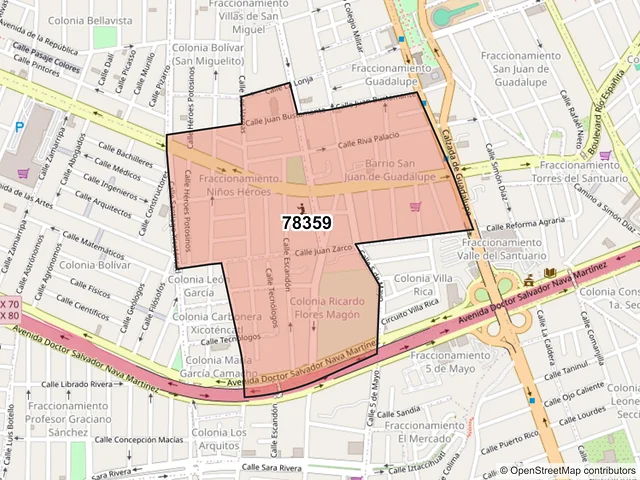 Mapa del código postal 78359, San Luis Potosí, San Luis Potosí