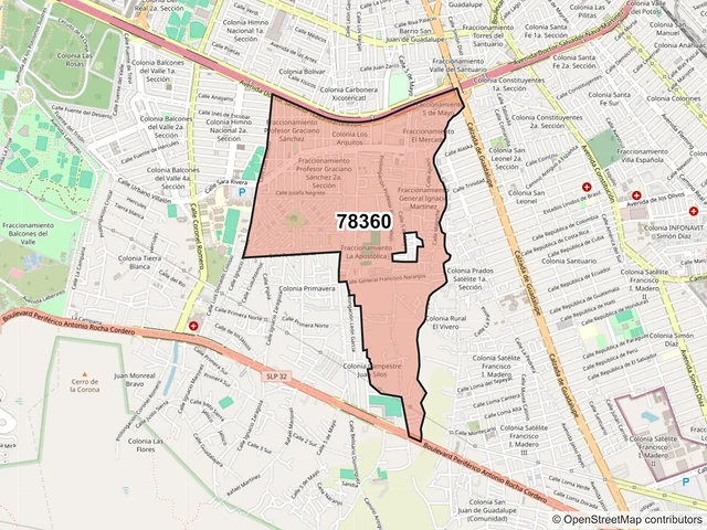 Mapa del código postal 78360, San Luis Potosí, San Luis Potosí
