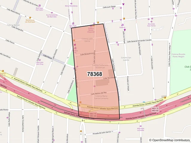 Mapa del código postal 78368, San Luis Potosí, San Luis Potosí