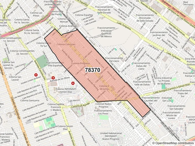 Mapa del código postal 78370, San Luis Potosí, San Luis Potosí