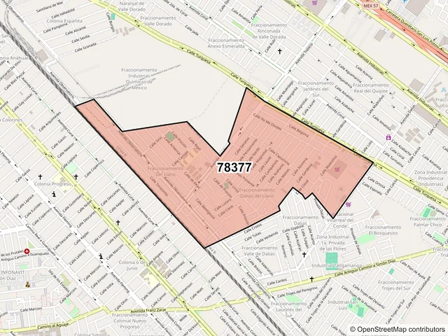 Mapa del código postal 78377, San Luis Potosí, San Luis Potosí