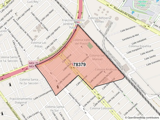 Mapa del código postal 78379, San Luis Potosí, San Luis Potosí