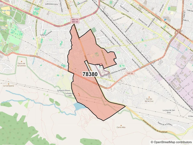 Mapa del código postal 78380, San Luis Potosí, San Luis Potosí