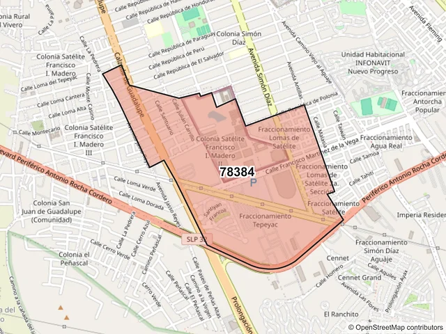 Mapa del código postal 78384, San Luis Potosí, San Luis Potosí