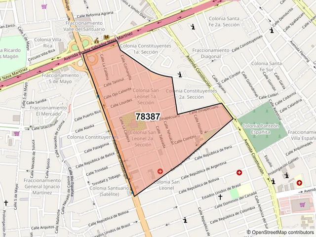Mapa del código postal 78387, San Luis Potosí, San Luis Potosí
