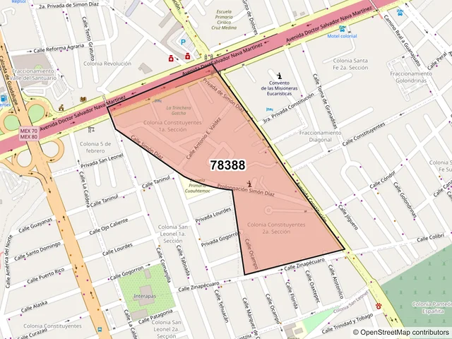 Mapa del código postal 78388, San Luis Potosí, San Luis Potosí