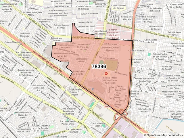 Mapa del código postal 78396, San Luis Potosí, San Luis Potosí