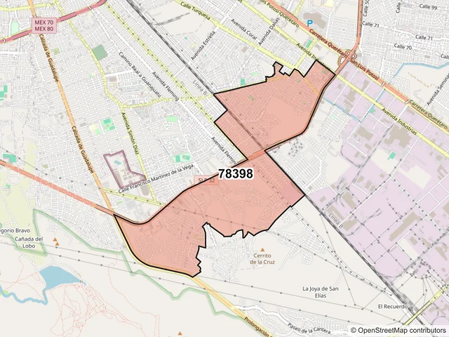 Mapa del código postal 78398, San Luis Potosí, San Luis Potosí