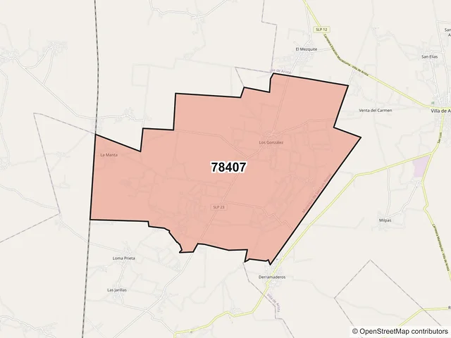 Mapa del código postal 78407, San Luis Potosí, San Luis Potosí