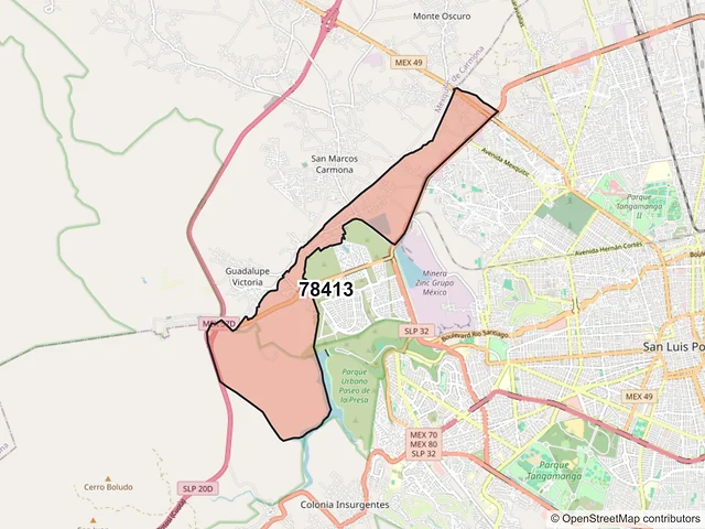 Mapa del código postal 78413, San Luis Potosí, San Luis Potosí