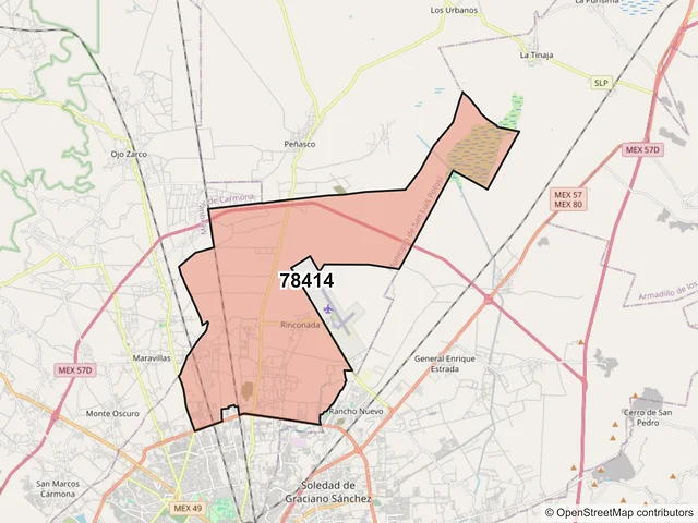 Mapa del código postal 78414, San Luis Potosí, San Luis Potosí