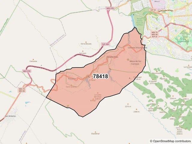 Mapa del código postal 78418, San Luis Potosí, San Luis Potosí