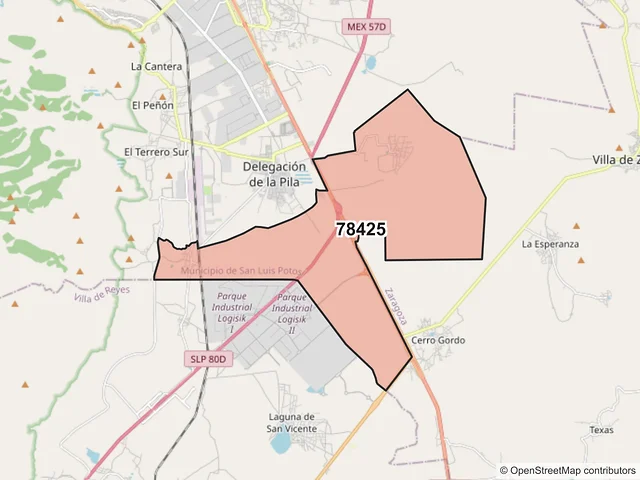 Mapa del código postal 78425, San Luis Potosí, San Luis Potosí