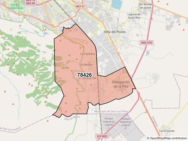 Mapa del código postal 78426, San Luis Potosí, San Luis Potosí